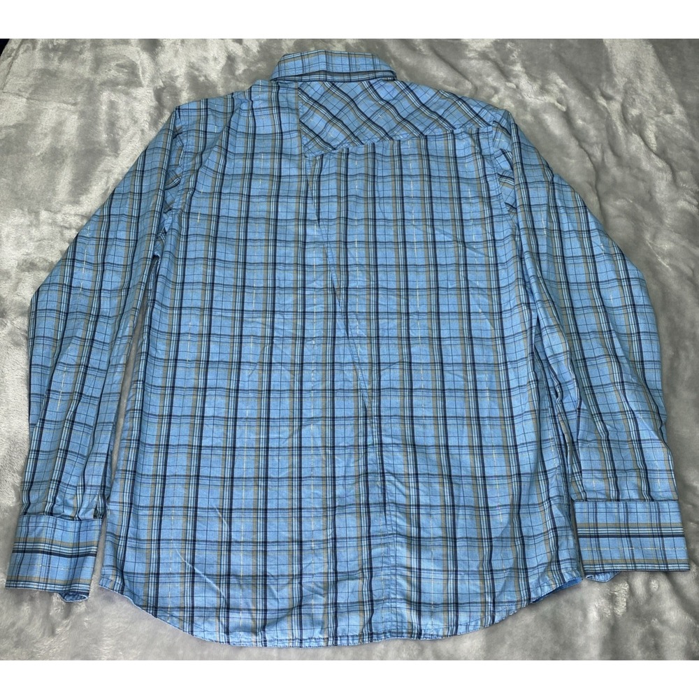 Hurley Button Up Shirt Mens Medium Blue Plaid Metallic Long Sleeve MVL611TR - Picture 2 of 13